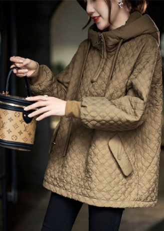 Vestes Bouffantes Remplies De Coton Fin Avec Cordon De Serrage À Capuche Et Fermeture Éclair Au Chocolat Italien Hiver