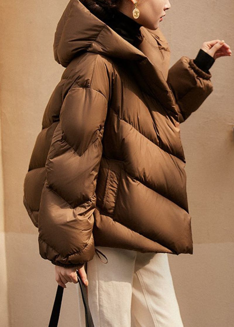 Vestes À Capuche Avec Poches Beiges Françaises Doudounes En Duvet De Canard Hiver - Doudounes femmes