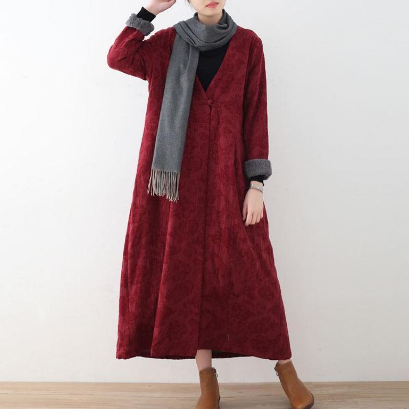 Vestes Élégantes En Coton Bordeaux Manteau Maxi Décontracté Trench-coat Vintage Épais - Bordeaux