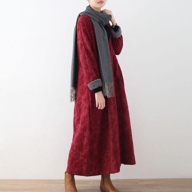 Vestes Élégantes En Coton Bordeaux Manteau Maxi Décontracté Trench-coat Vintage Épais - Bordeaux