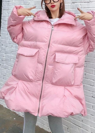 Vestes Élégantes Tendance Grande Taille Manteaux Grandes Poches Vêtements D'extérieur Pardessus À Capuche Épais Rose