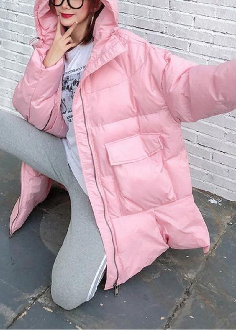 Vestes Élégantes Tendance Grande Taille Manteaux Grandes Poches Vêtements D'extérieur Pardessus À Capuche Épais Rose - Violet