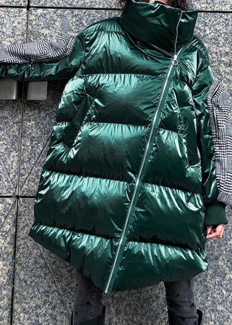 Vestes Fines Surdimensionnées Manteaux D'hiver Parkas Verts Épais À Col Haut Pour Femmes - Vert