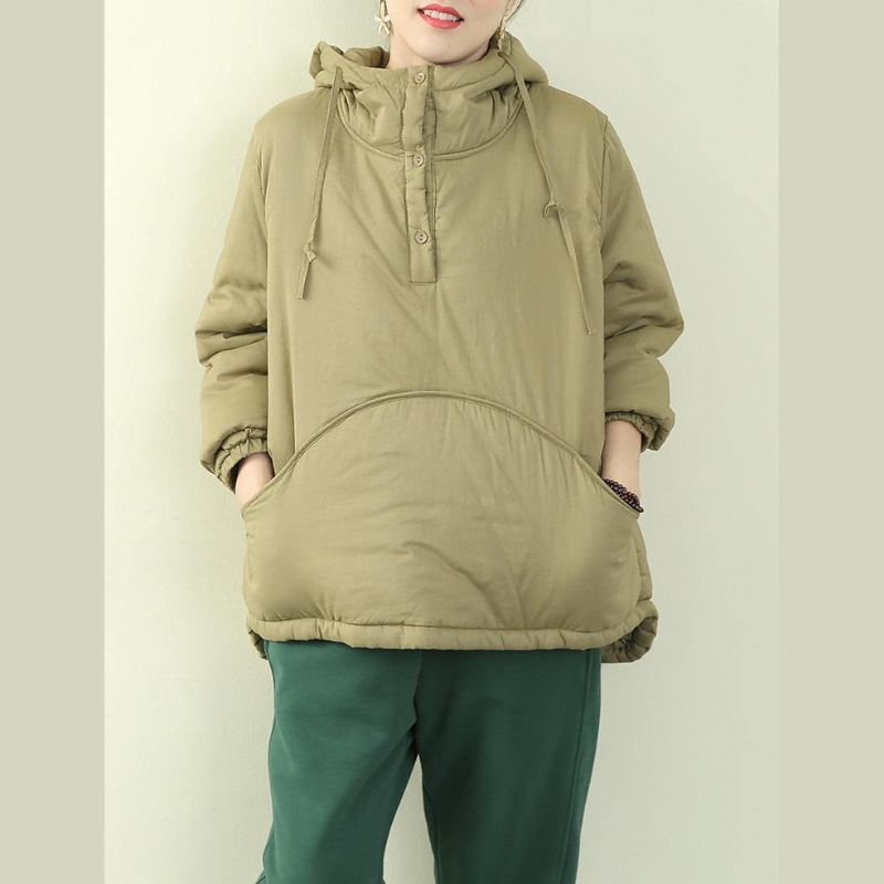 Vestes Grande Taille Pour Femmes Vêtements D'extérieur Parka À Capuche Avec Cordon De Serrage Vert Clair - Noir