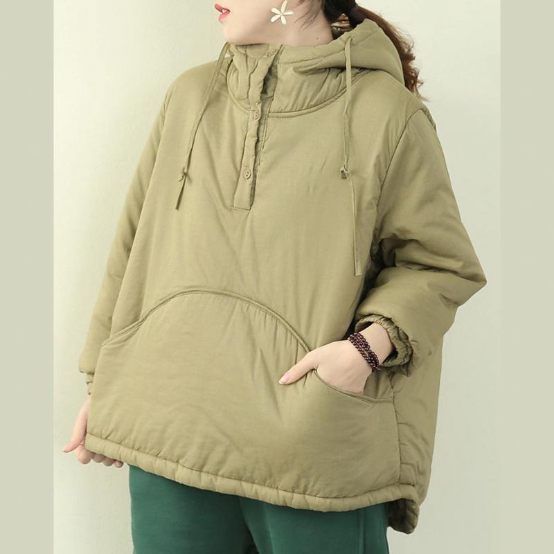 Vestes Grande Taille Pour Femmes Vêtements D'extérieur Parka À Capuche Avec Cordon De Serrage Vert Clair - Noir