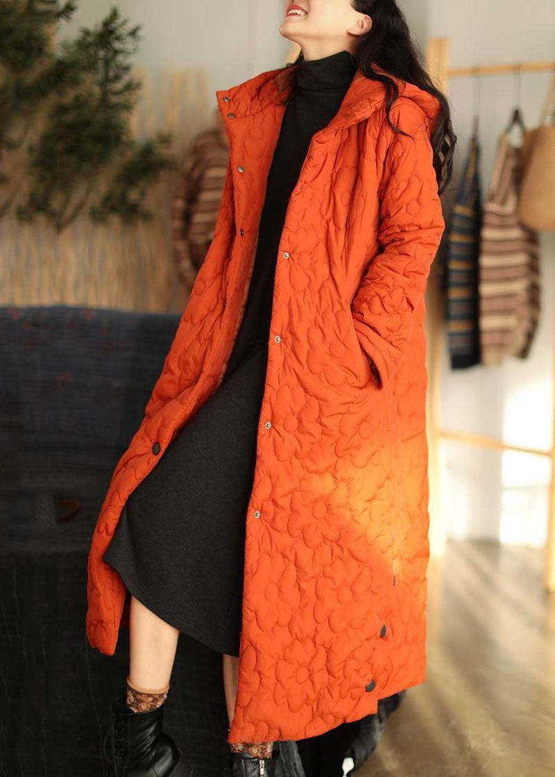 Vestes D'hiver À Capuche Orange Pour Femmes Couleur Unie En Coton Fin Rempli - Doudounes femmes