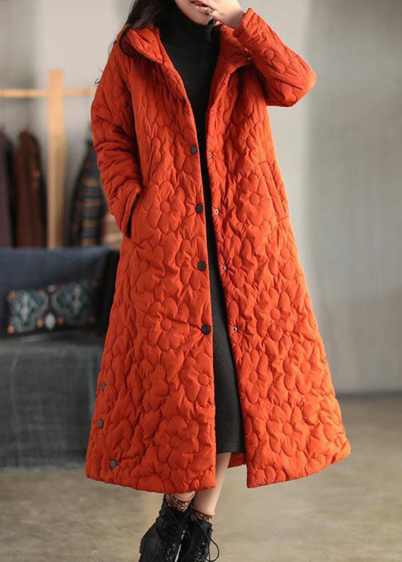 Vestes D'hiver À Capuche Orange Pour Femmes Couleur Unie En Coton Fin Rempli - Doudounes femmes