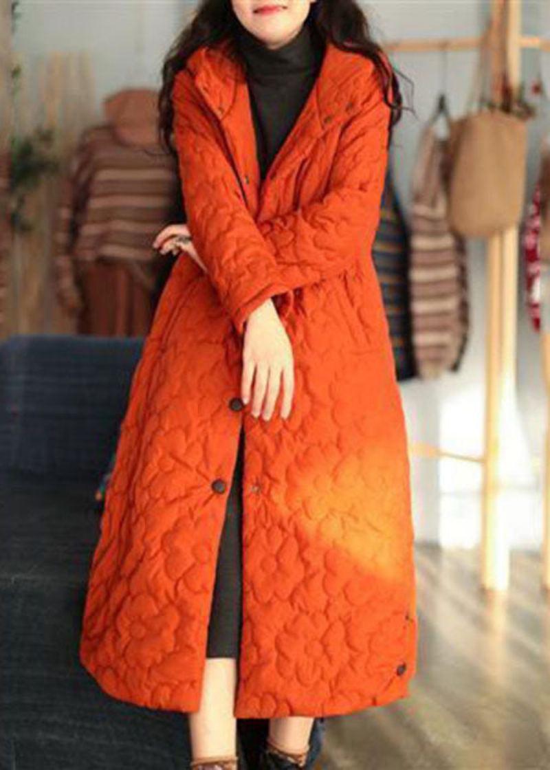 Vestes D'hiver À Capuche Orange Pour Femmes Couleur Unie En Coton Fin Rempli - Doudounes femmes