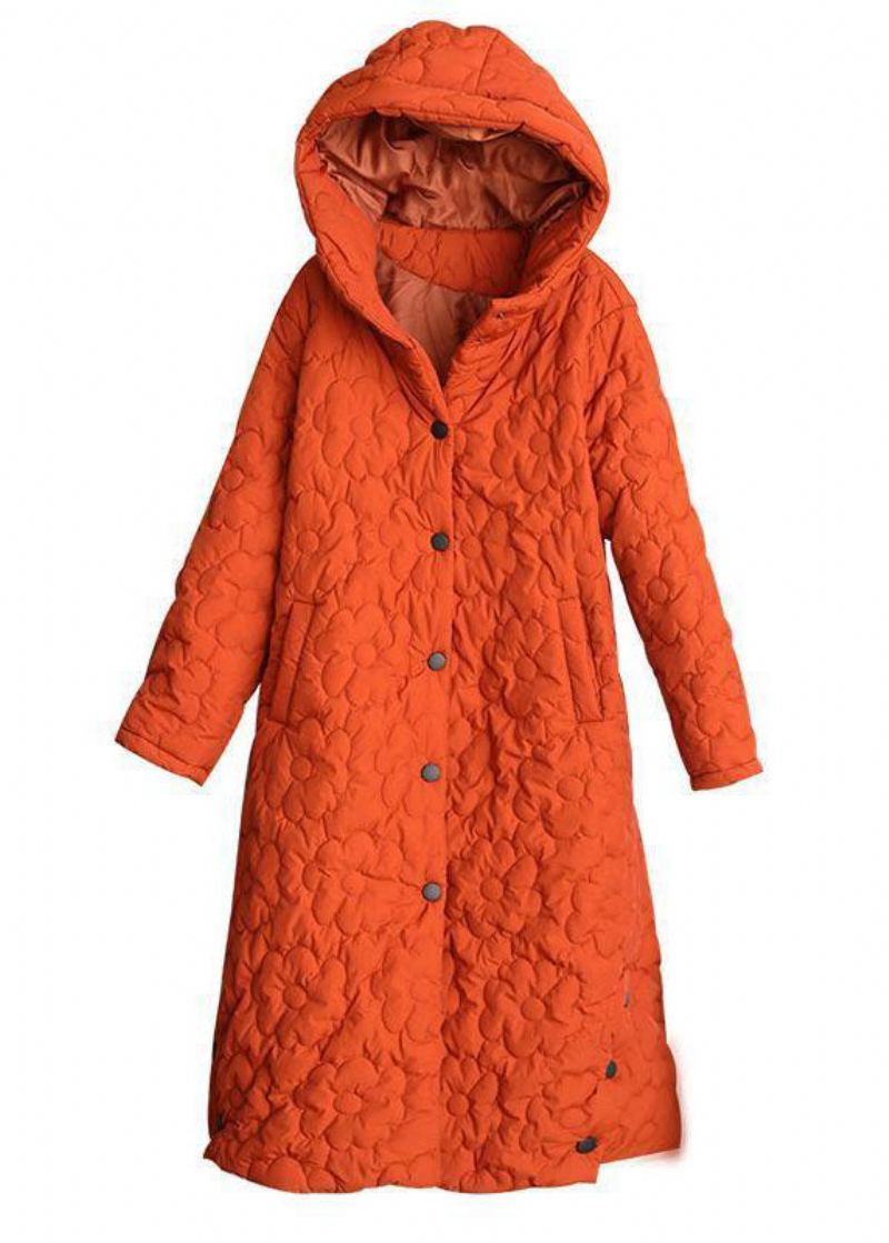 Vestes D'hiver À Capuche Orange Pour Femmes Couleur Unie En Coton Fin Rempli - Doudounes femmes