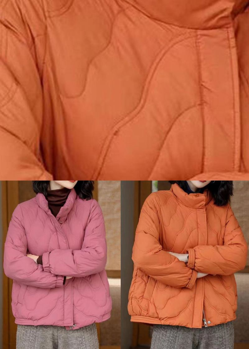 Vestes D'hiver En Duvet De Canard Avec Col Montant Et Fermeture Éclair Orange Français - Doudounes femmes