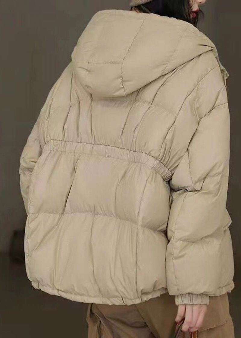 Vestes D'hiver En Duvet De Canard Avec Poches À Capuche Beiges Simples - Doudounes femmes