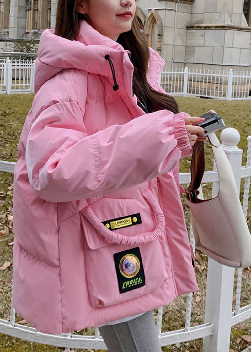 Vestes D'hiver Élégantes En Duvet De Canard Avec Poches À Capuche Roses