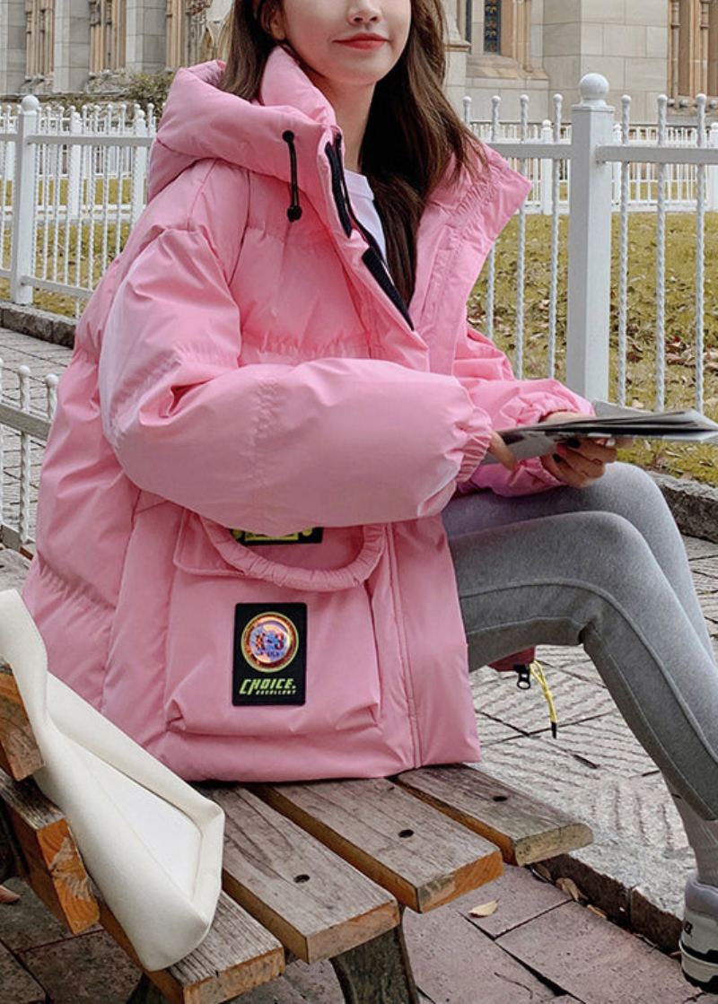 Vestes D'hiver Élégantes En Duvet De Canard Avec Poches À Capuche Roses - Doudounes femmes