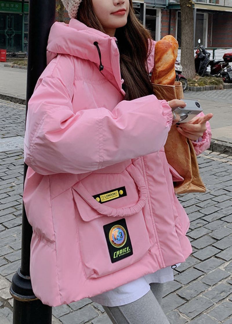 Vestes D'hiver Élégantes En Duvet De Canard Avec Poches À Capuche Roses - Doudounes femmes