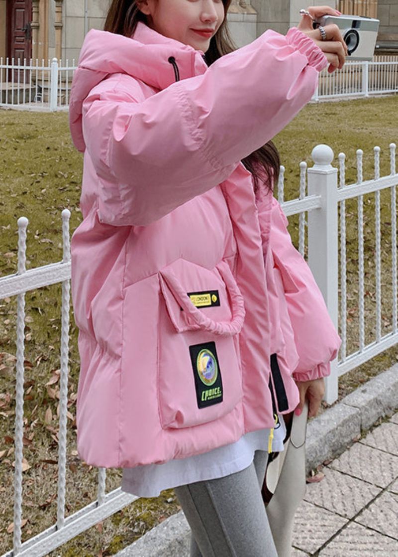 Vestes D'hiver Élégantes En Duvet De Canard Avec Poches À Capuche Roses - Doudounes femmes