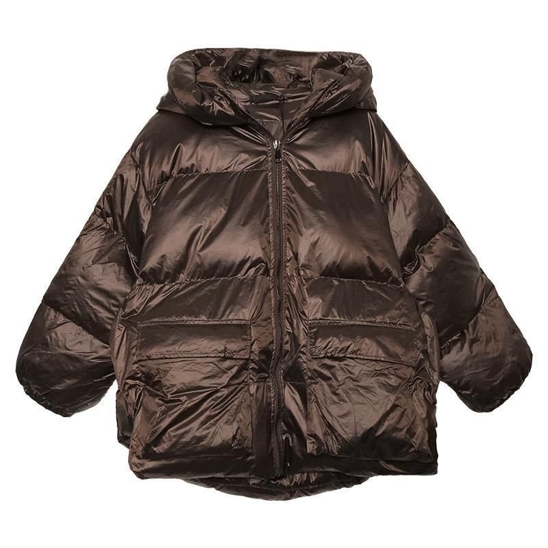 Vestes De Neige Amples Pour Femmes Manteau En Duvet D'oie À Capuche Et Fermeture Éclair Chocolat - Gris Argenté