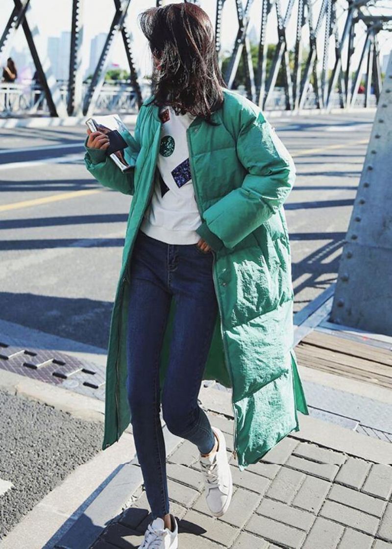 Vestes De Neige Amples De Luxe Vêtements D'extérieur D'hiver Vert Poches À Col Rond Manteau En Duvet De Canard - Vert