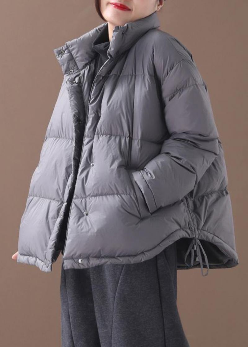 Vestes De Neige Chaudes Grande Taille Vêtements D'extérieur D'hiver Col Montant Noir Manteau En Duvet De Canard Avec Cordon De Serrage - Doudounes femmes