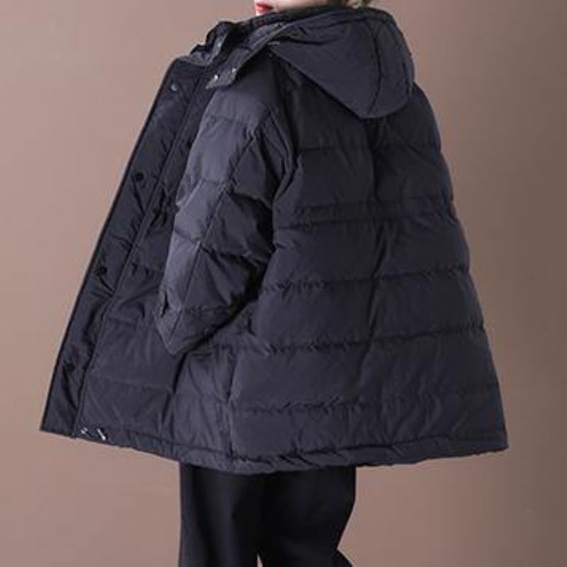 Vestes De Neige Décontractées De Grande Taille Pardessus Noir Avec Poches À Capuche Manteau En Duvet De Canard - Rose