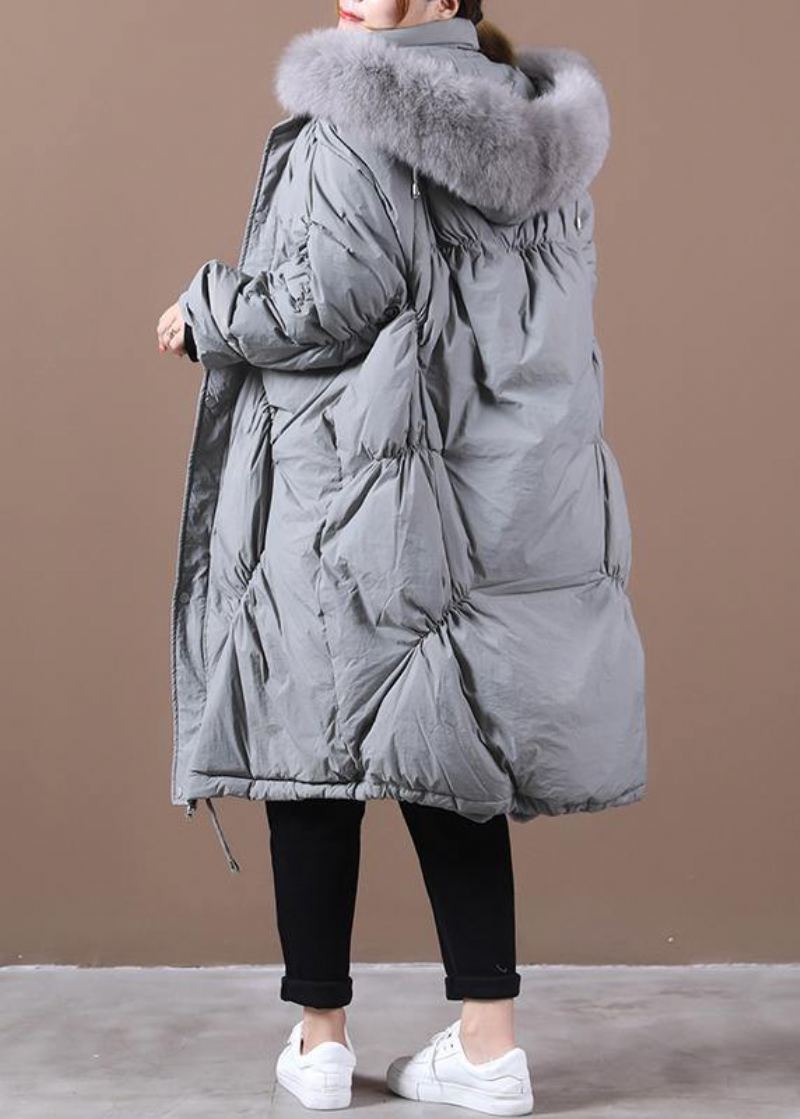 Vestes De Neige Élégantes Et Tendance Grande Taille Manteau D'hiver Gris À Capuche En Duvet D'oie Cintré - Doudounes femmes