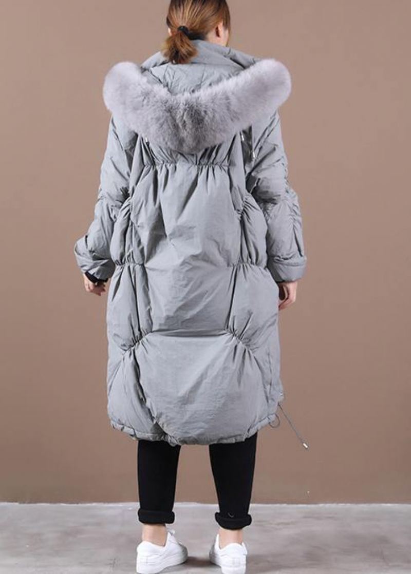 Vestes De Neige Élégantes Et Tendance Grande Taille Manteau D'hiver Gris À Capuche En Duvet D'oie Cintré - Doudounes femmes