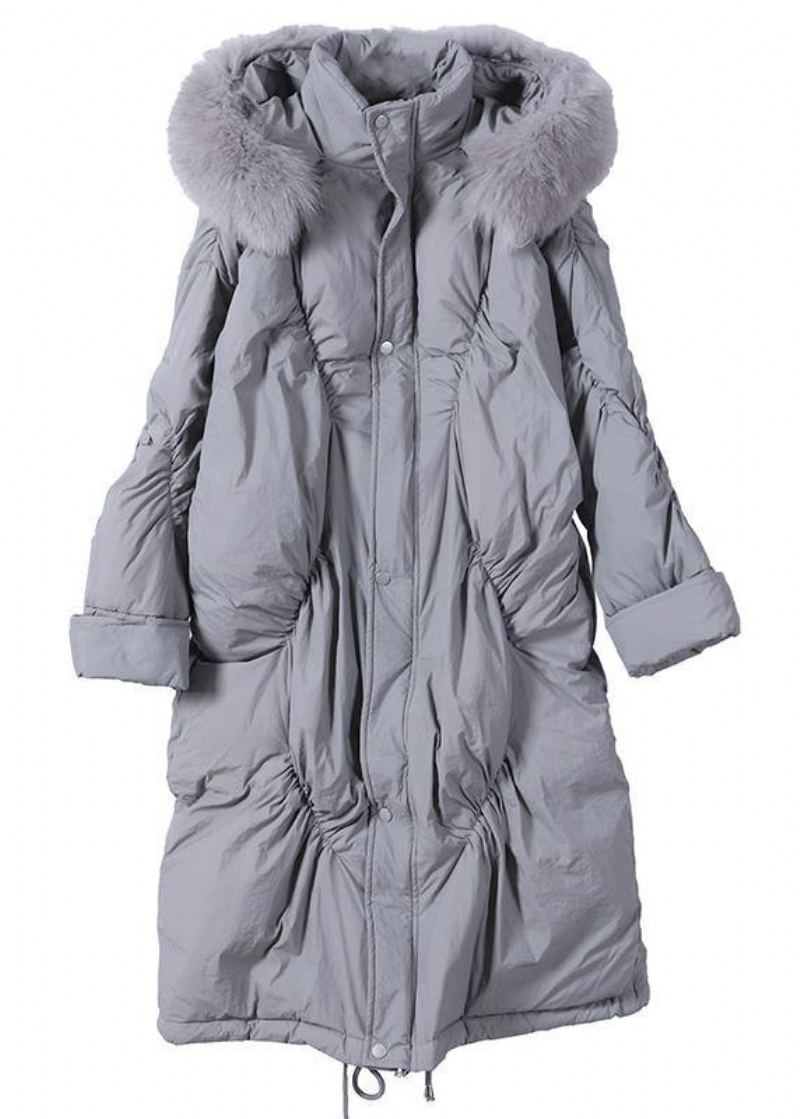 Vestes De Neige Élégantes Et Tendance Grande Taille Manteau D'hiver Gris À Capuche En Duvet D'oie Cintré - Doudounes femmes