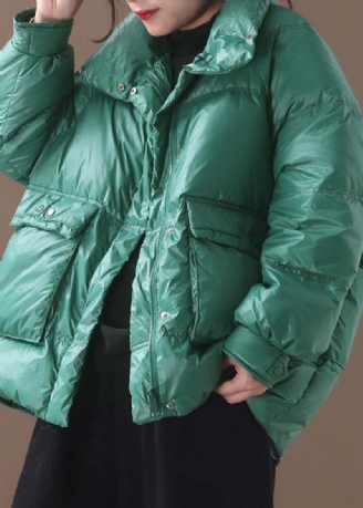 Vestes De Neige Élégantes Grande Taille Pardessus D'hiver Vert À Col Montant Manteau En Duvet De Canard