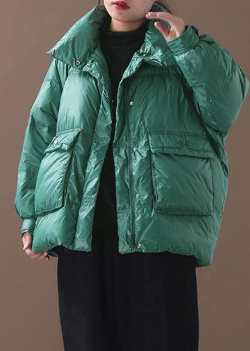 Vestes De Neige Élégantes Grande Taille Pardessus D'hiver Vert À Col Montant Manteau En Duvet De Canard - Doudounes femmes