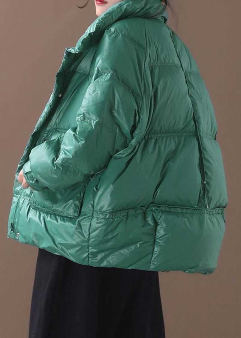 Vestes De Neige Élégantes Grande Taille Pardessus D'hiver Vert À Col Montant Manteau En Duvet De Canard - Doudounes femmes