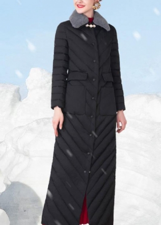 Vestes De Neige Fines Et Amples Avec Col En Laine De Lapin Pardessus Noir À Grandes Poches Doudoune Pour Femme