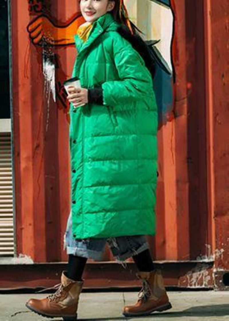 Vestes De Neige Fines Et Tendance Grande Taille Pardessus Brodé Manteau En Duvet De Canard À Capuche Vert - Doudounes femmes