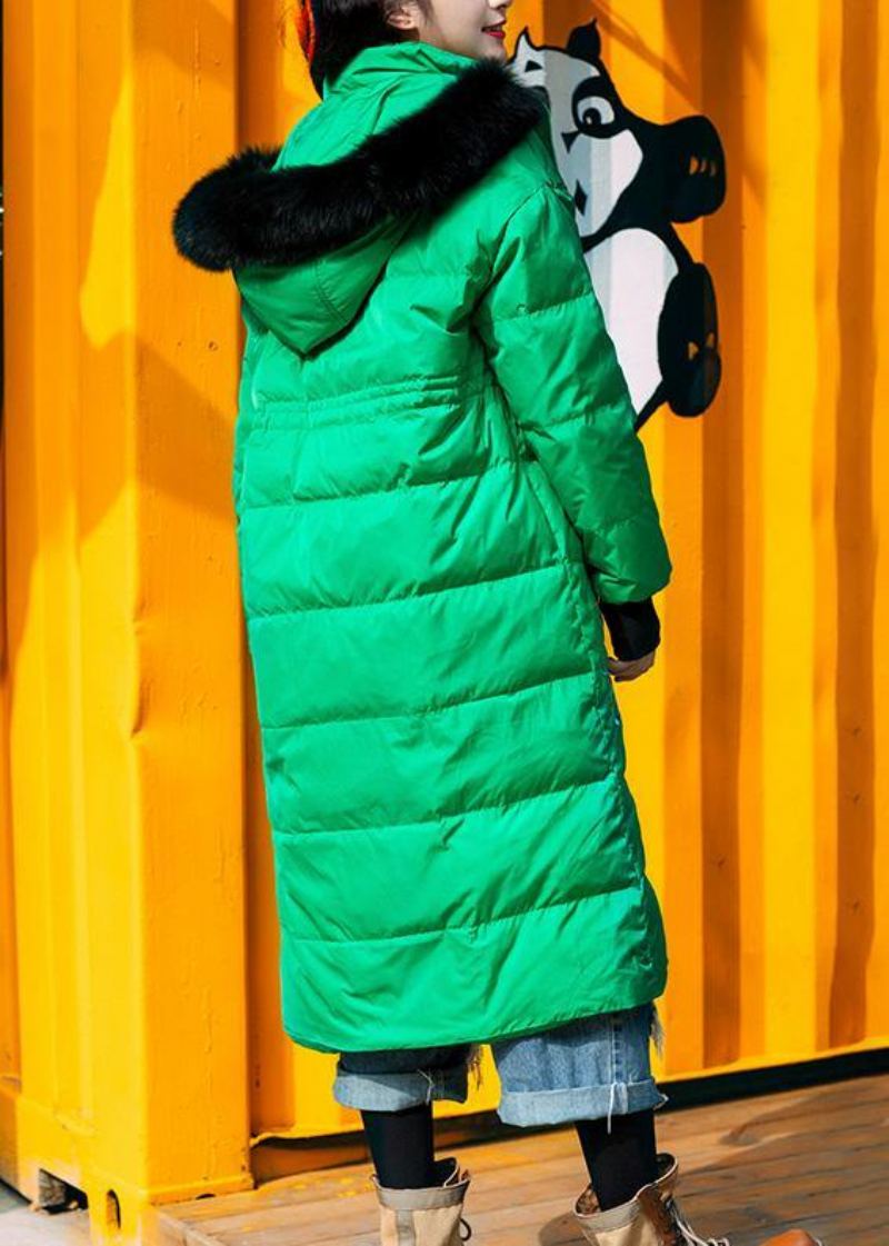 Vestes De Neige Fines Et Tendance Grande Taille Pardessus Brodé Manteau En Duvet De Canard À Capuche Vert - Doudounes femmes