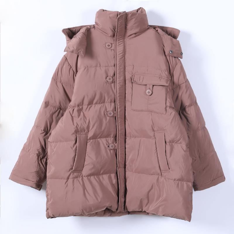 Vestes De Neige Fines Grande Taille Manteau En Duvet D'oie Rose À Capuche Et Fermeture Éclair - Noir