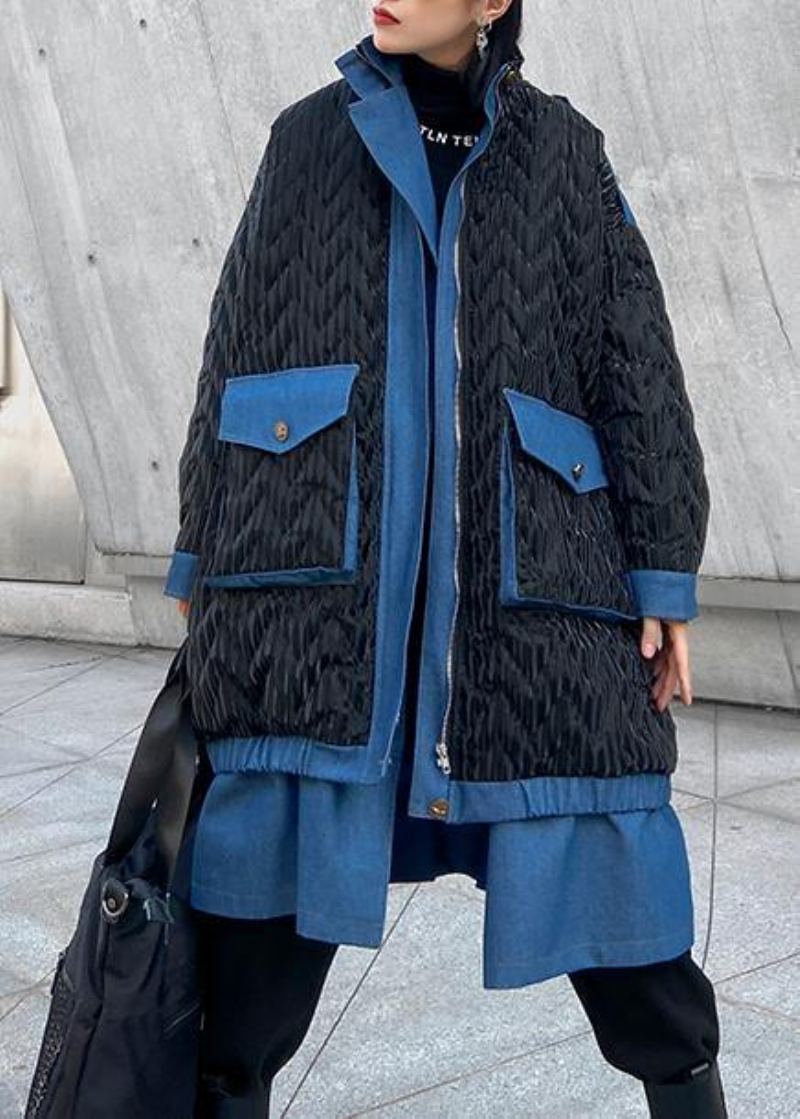 Vestes De Neige Grande Taille Pour Femmes Vêtements D'extérieur Noirs Fermeture Éclair À Revers D'hiver - Bleu