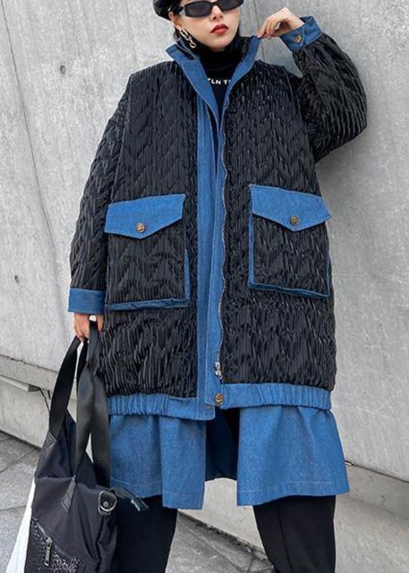 Vestes De Neige Grande Taille Pour Femmes Vêtements D'extérieur Noirs Fermeture Éclair À Revers D'hiver - Bleu