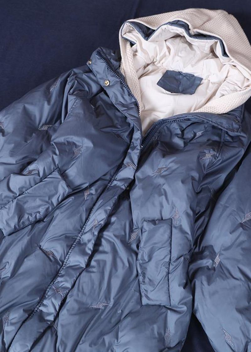 Vestes De Neige Grande Taille Manteaux Bleus À Rayures Capuche Et Fermeture Éclair Manteau En Duvet D'oie 2024 - Doudounes femmes