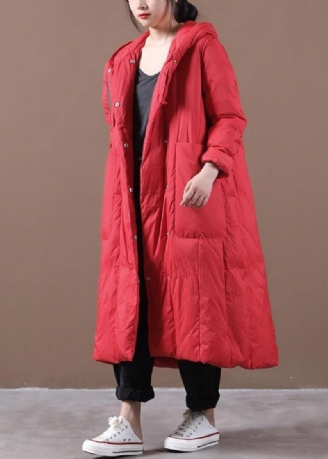 Vestes De Neige Tendance Grande Taille Vêtements D'extérieur D'hiver À Capuche Rouge Grandes Poches Manteau En Duvet D'oie