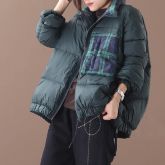 Vestes Parka Amples Pour Femmes Vert Noirâtre Col Montant Patchwork Manteau D'hiver Chaud