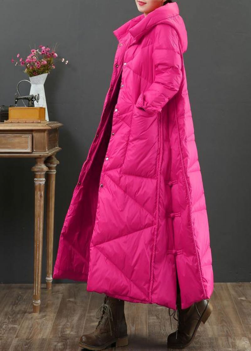 Vestes Parka De Luxe Amples Pour Femmes Manteau D'hiver Chaud À Capuche Rose Boutonné - Rose