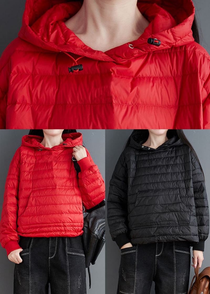 Vestes Remplies De Coton Fin Avec Cordon De Serrage Noir À Capuche Hiver - Rouge