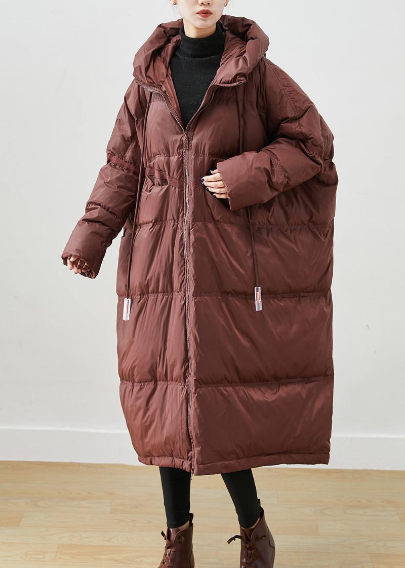 Vestes Surdimensionnées En Duvet De Canard À Capuche Avec Cordon De Serrage Chocolat Hiver