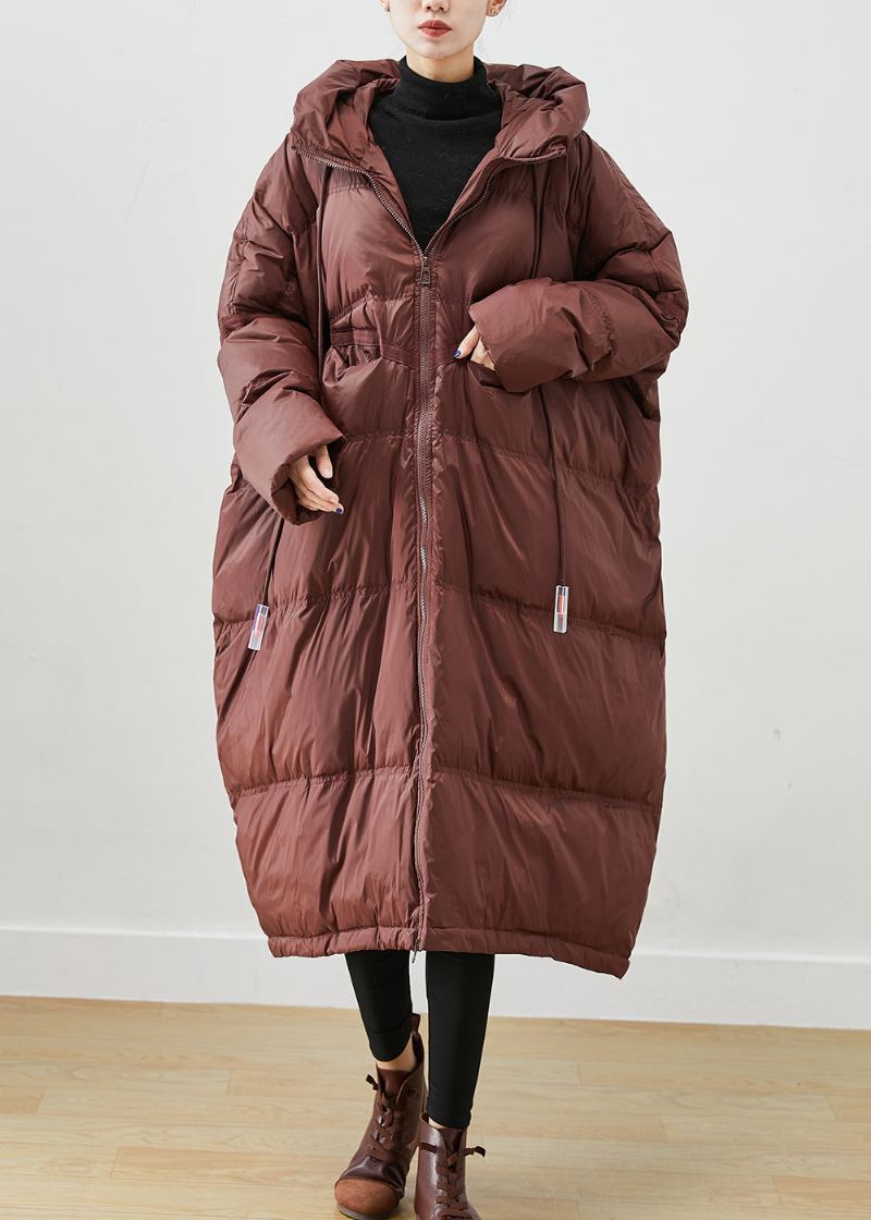 Vestes Surdimensionnées En Duvet De Canard À Capuche Avec Cordon De Serrage Chocolat Hiver - Doudounes femmes