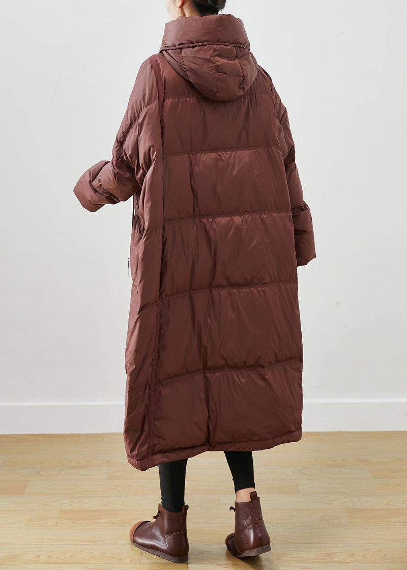 Vestes Surdimensionnées En Duvet De Canard À Capuche Avec Cordon De Serrage Chocolat Hiver - Doudounes femmes