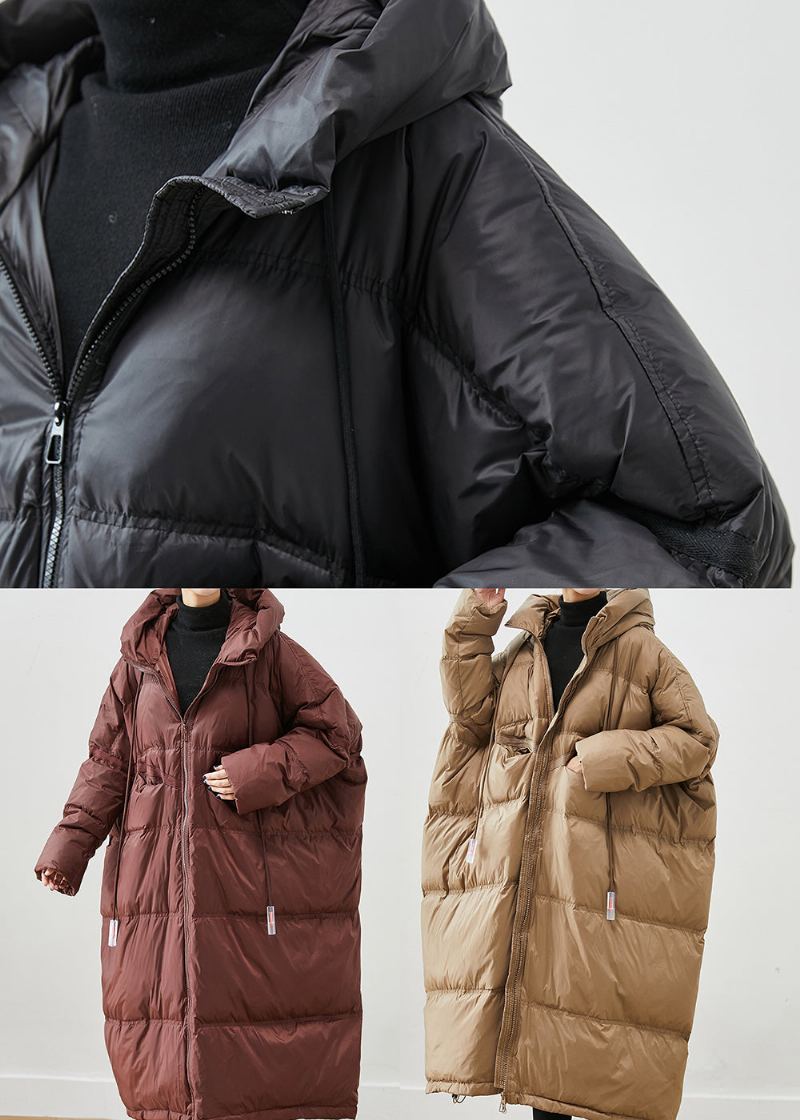 Vestes Surdimensionnées En Duvet De Canard À Capuche Avec Cordon De Serrage Chocolat Hiver - Doudounes femmes