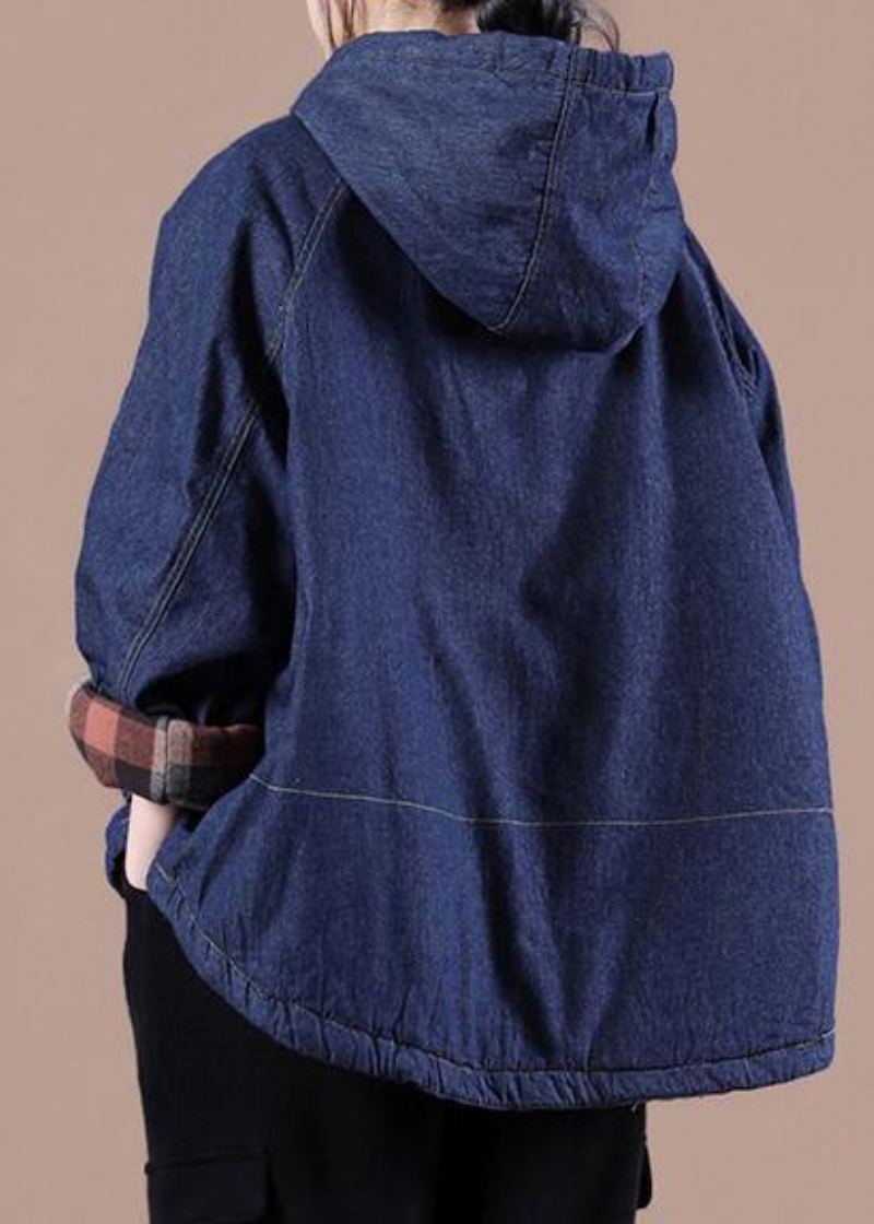 Vêtements Bleu Denim Français Pour Femmes Hauts De Printemps Surdimensionnés Avec Poches À Capuche - Bleu