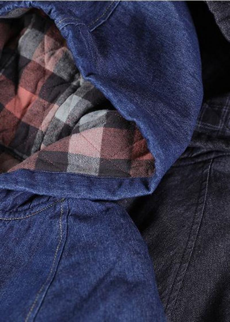 Vêtements Bleu Denim Français Pour Femmes Hauts De Printemps Surdimensionnés Avec Poches À Capuche - Bleu