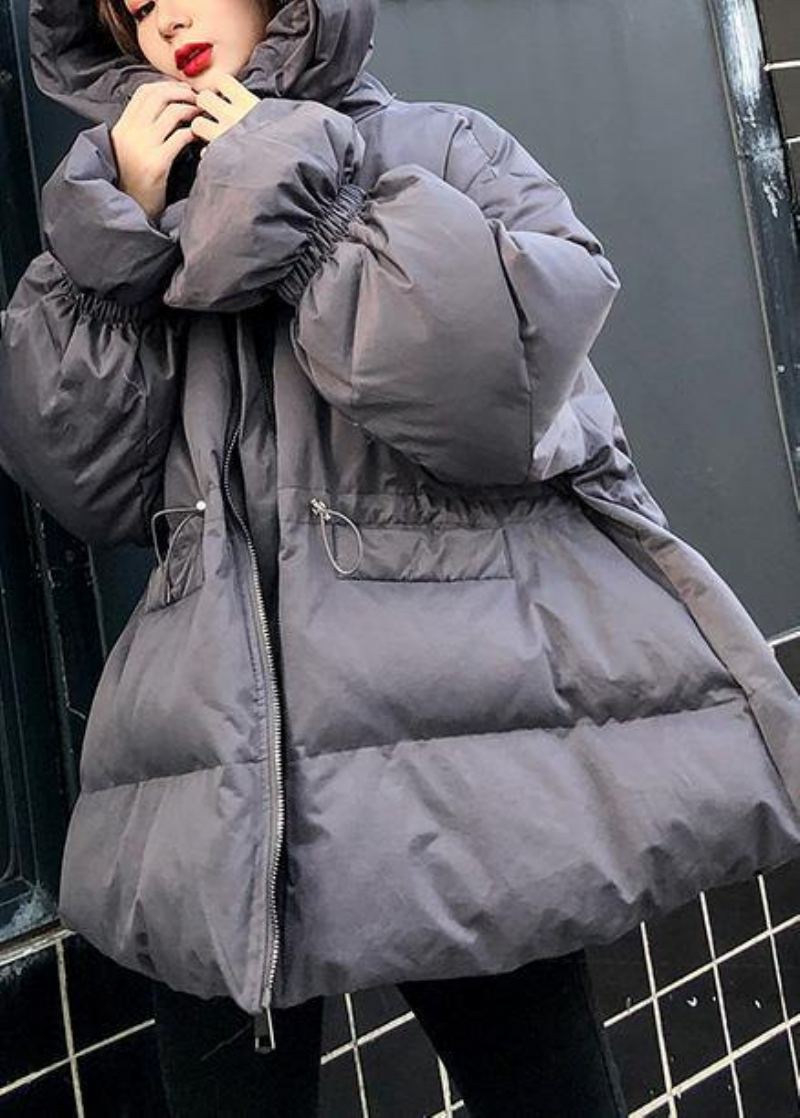 Vêtements Chauds Grande Taille Vestes Manteaux D'hiver Gris À Capuche - Gris