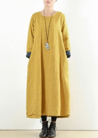 Vêtements En Coton Jaune Uniques Pour Femmes Robes Maxi Épaisses Et Chaudes À Col Rond