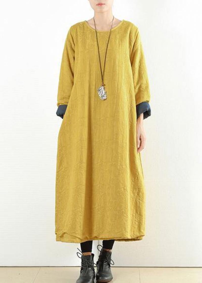 Vêtements En Coton Jaune Uniques Pour Femmes Robes Maxi Épaisses Et Chaudes À Col Rond - Doudounes femmes