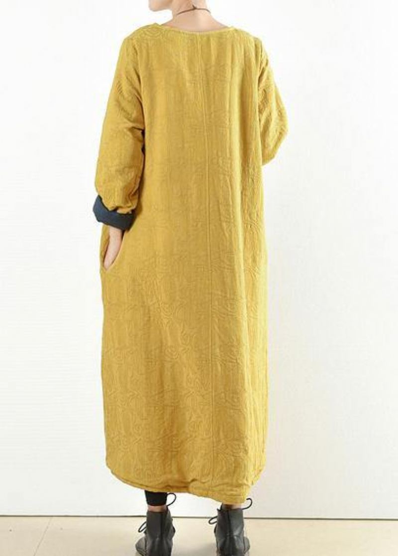 Vêtements En Coton Jaune Uniques Pour Femmes Robes Maxi Épaisses Et Chaudes À Col Rond - Doudounes femmes